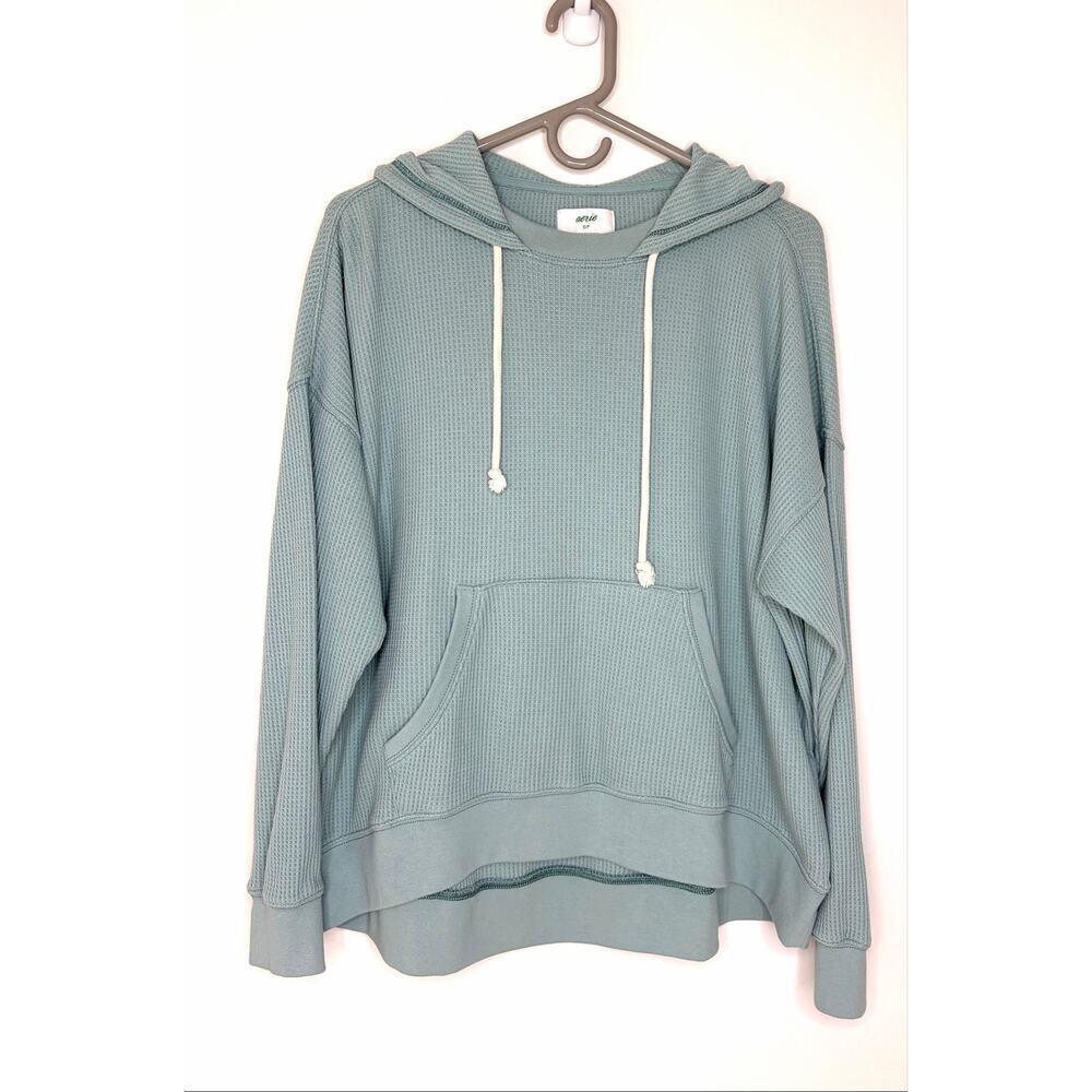 Aerie Cozy Waffle Hoodie Sz S Mint Green Oversized Boho Comfy Loungewear
